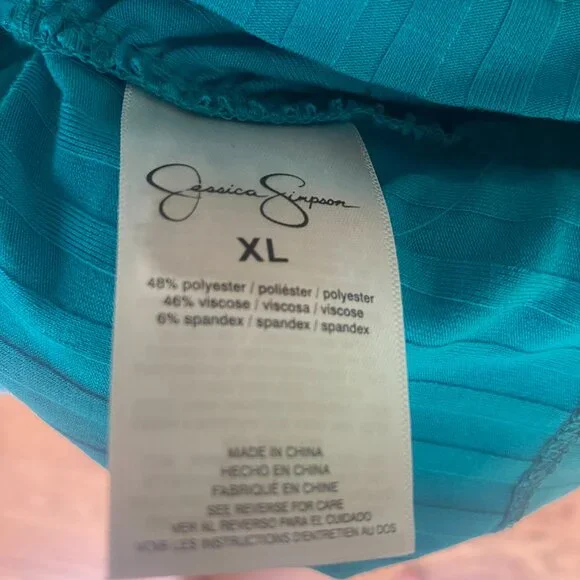 Jessica Simpson Slinky Blue Striped Ribbed Button Down Stretch Knit Shirt XL - Picture 8 of 9